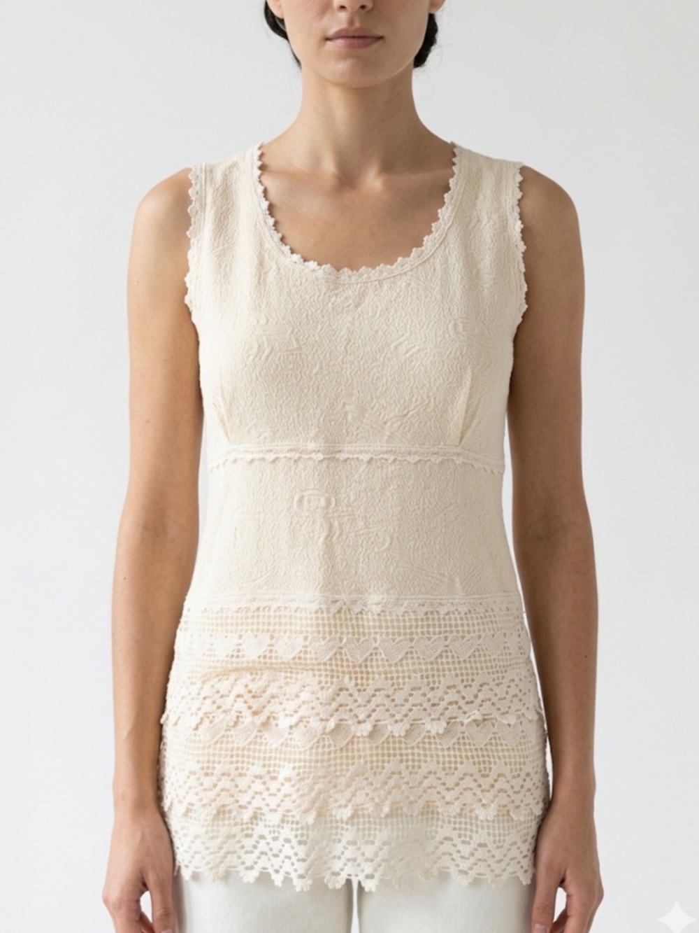 100% Cotton Lace Knit Tank XS | Boho Cottagecore Textured Cream Summer Top